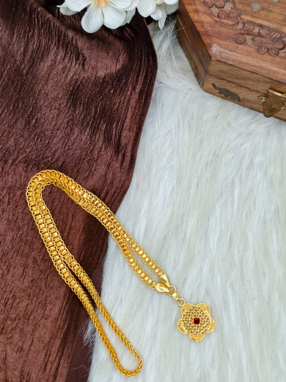 ✨ Stone Dollar Matte Finish Chain – Gold Plated Jewellery for Women✨