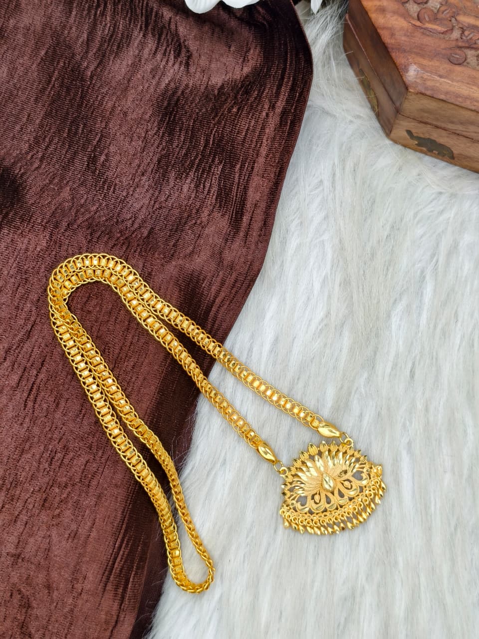 ✨ Stone Dollar Matte Finish Chain – Gold Plated Jewellery for Women✨