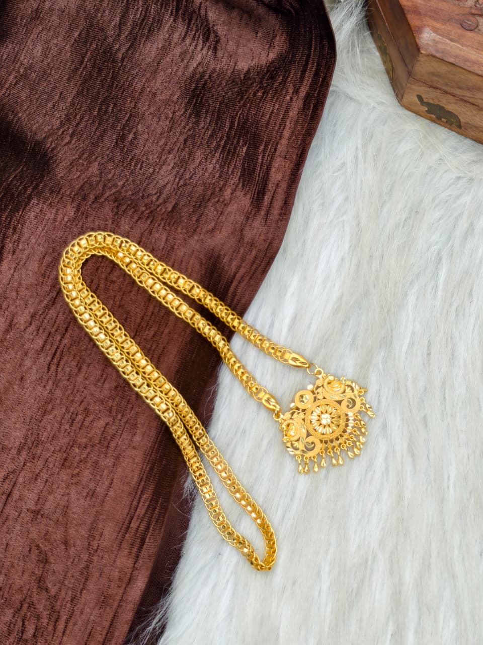 ✨ Stone Dollar Matte Finish Chain – Gold Plated Jewellery for Women✨
