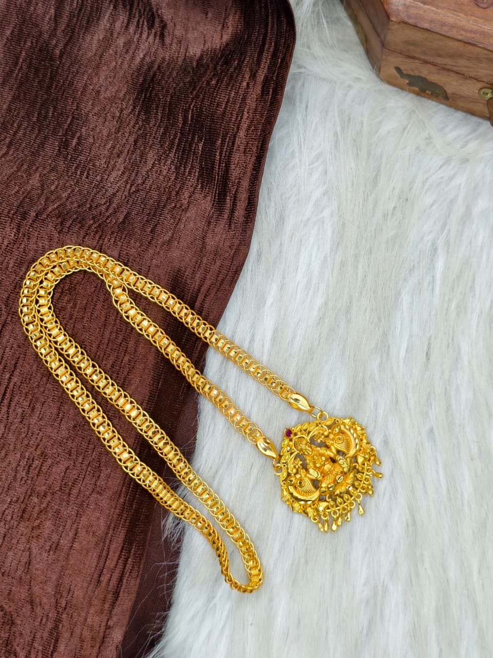 ✨ Stone Dollar Matte Finish Chain – Gold Plated Jewellery for Women✨