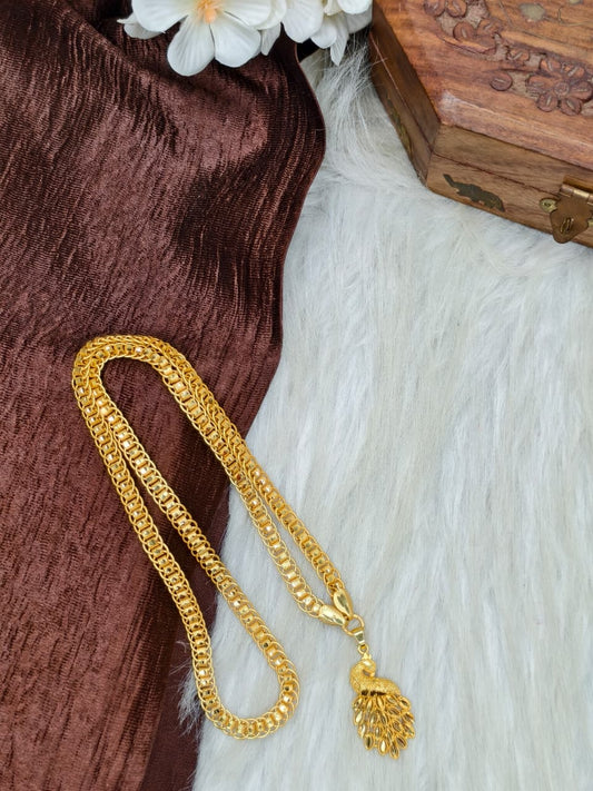 ✨ Peacock Dollar Matte Finish Chain – Gold Plated Jewellery for Women✨