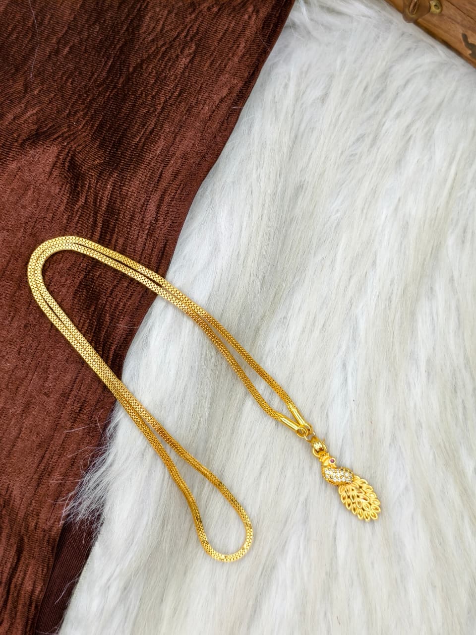 ✨Peacock Dollar Matte Finish Chain – Gold Plated Jewellery for Women✨