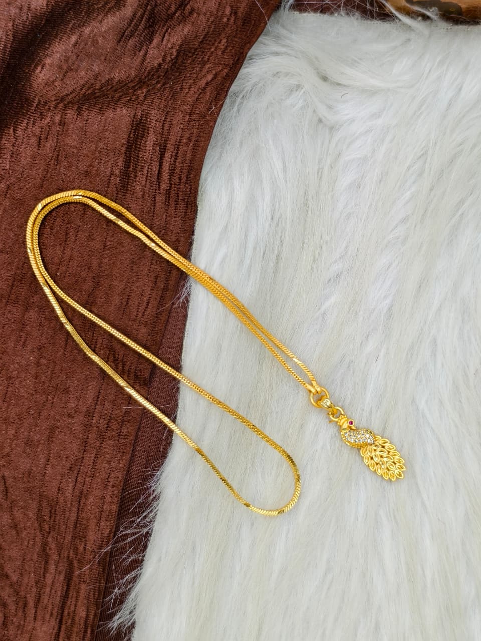 ✨Peacock Dollar Matte Finish Chain – Gold Plated Jewellery for Women✨