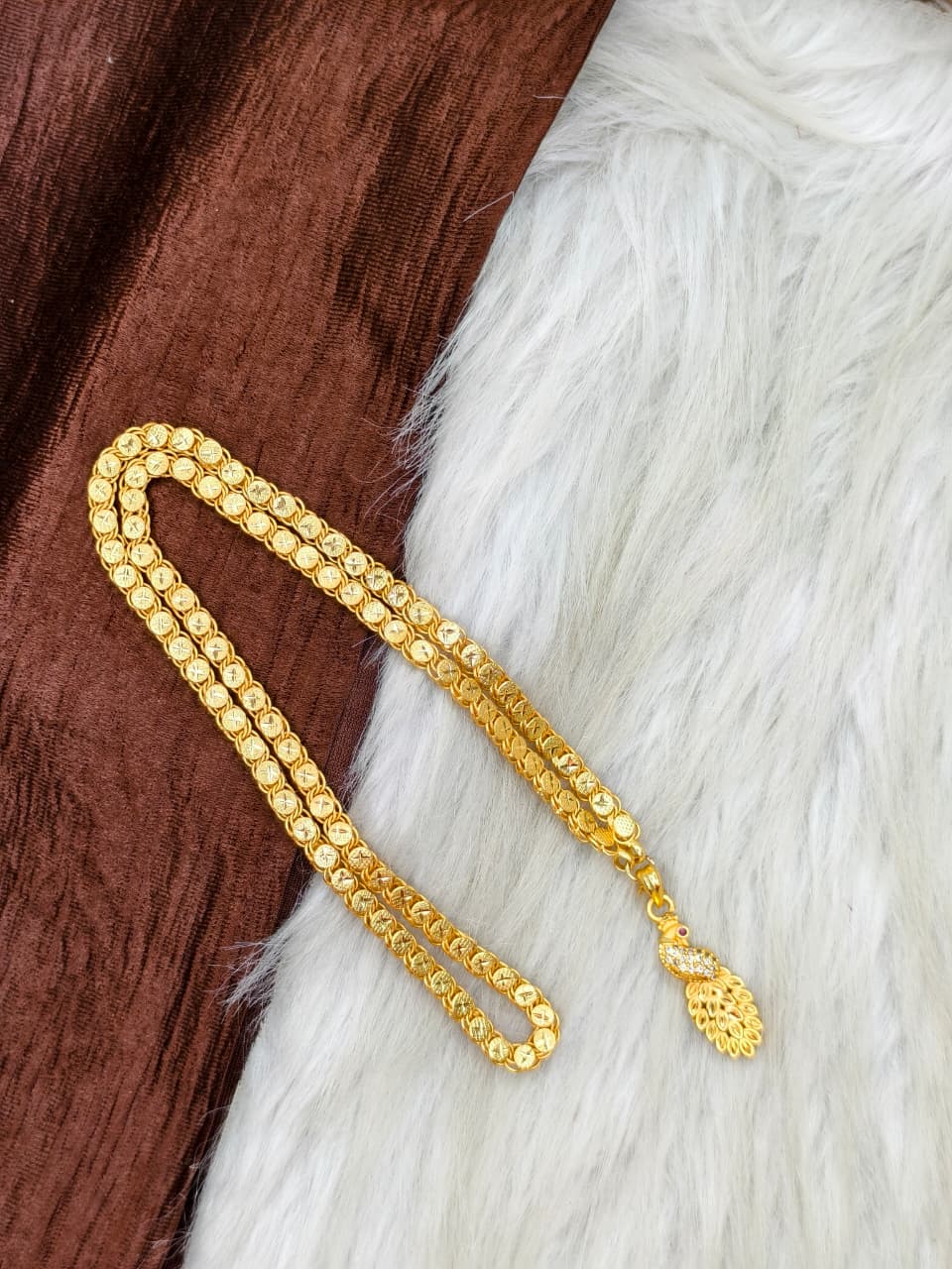✨Peacock Dollar Matte Finish Chain – Gold Plated Jewellery for Women✨