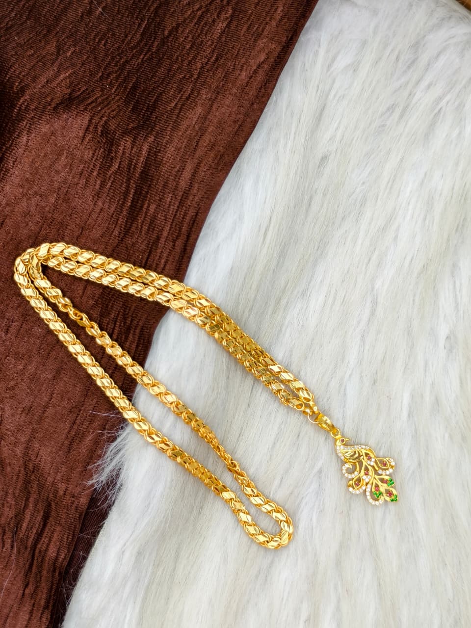 Peacock Dollar Matte Finish Chain – Gold Plated Jewellery for Women✨