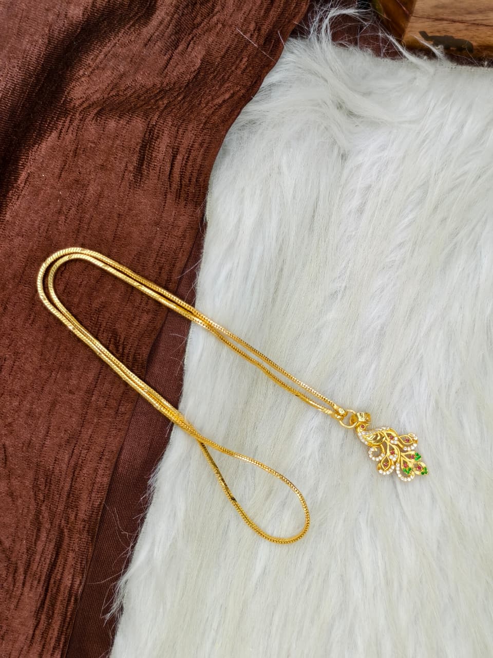 ✨Peacock Dollar Matte Finish Chain – Gold Plated Jewellery for Women✨