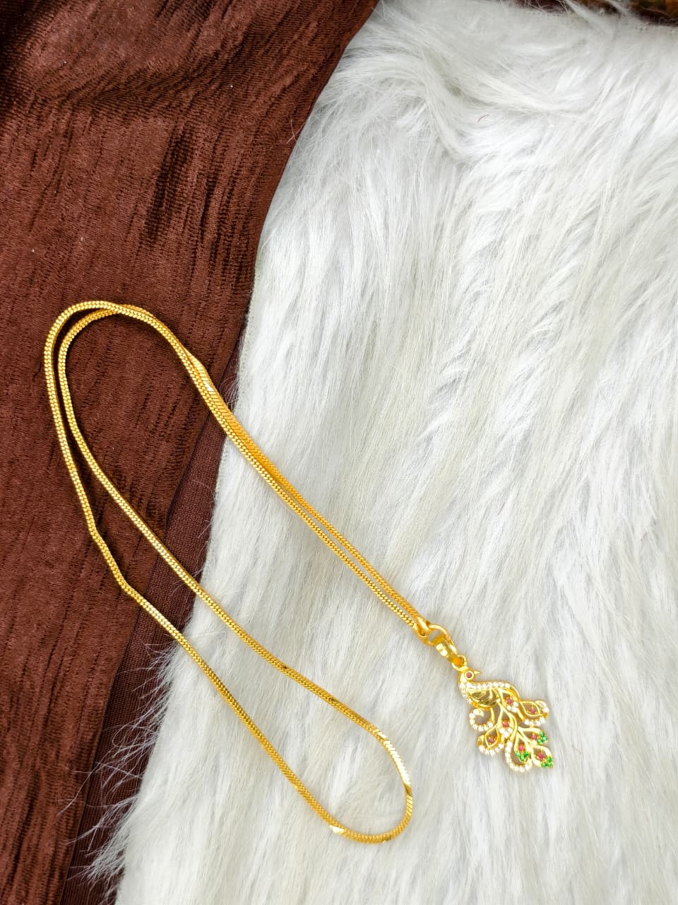 ✨Peacock Dollar Matte Finish Chain – Gold Plated Jewellery for Women✨
