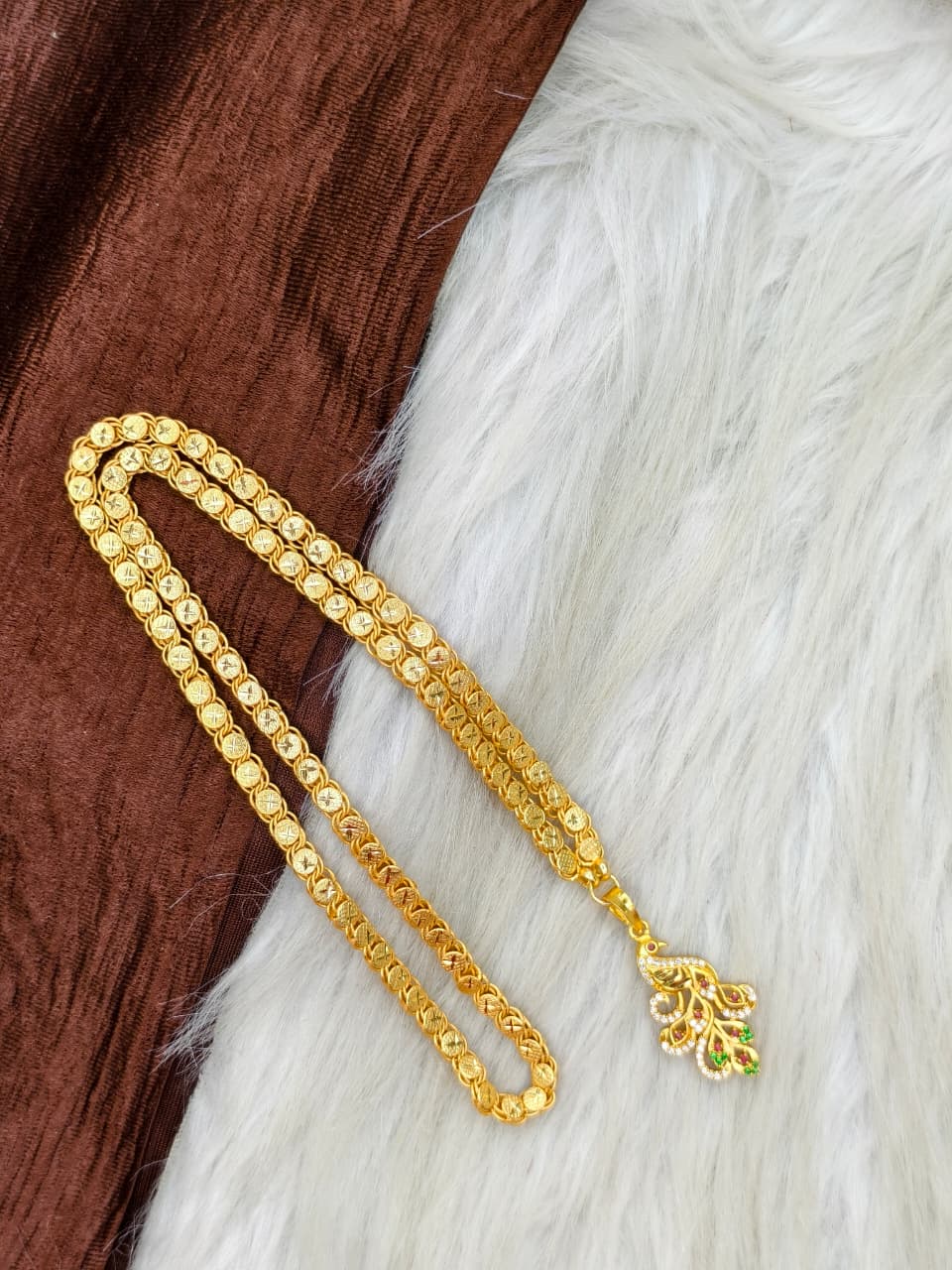 ✨Peacock Dollar Matte Finish Chain – Gold Plated Jewellery for Women✨