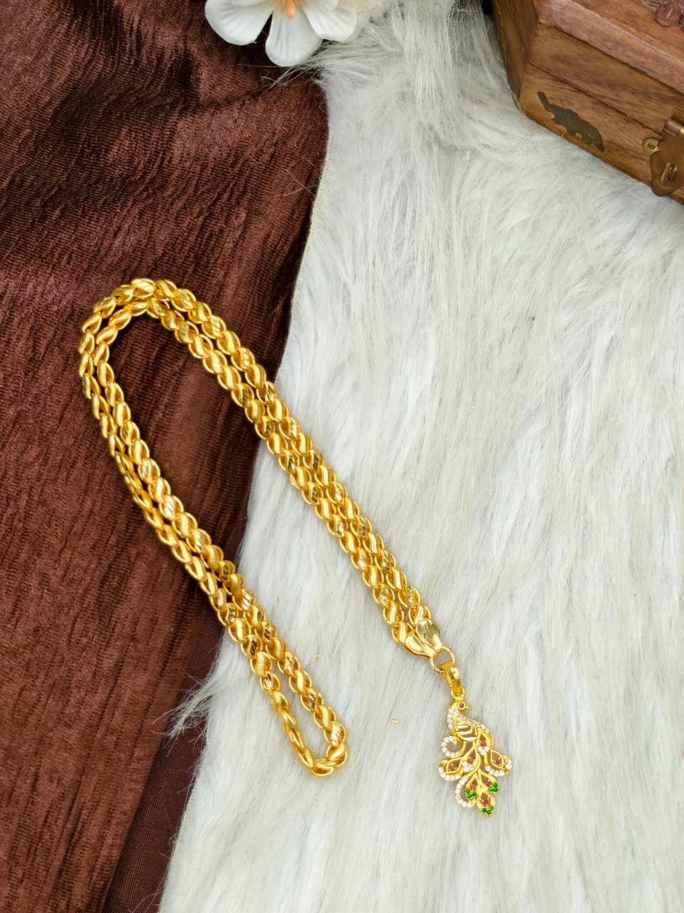 ✨ Peacock Dollar Matte Finish Chain – Gold Plated Jewellery for Women✨