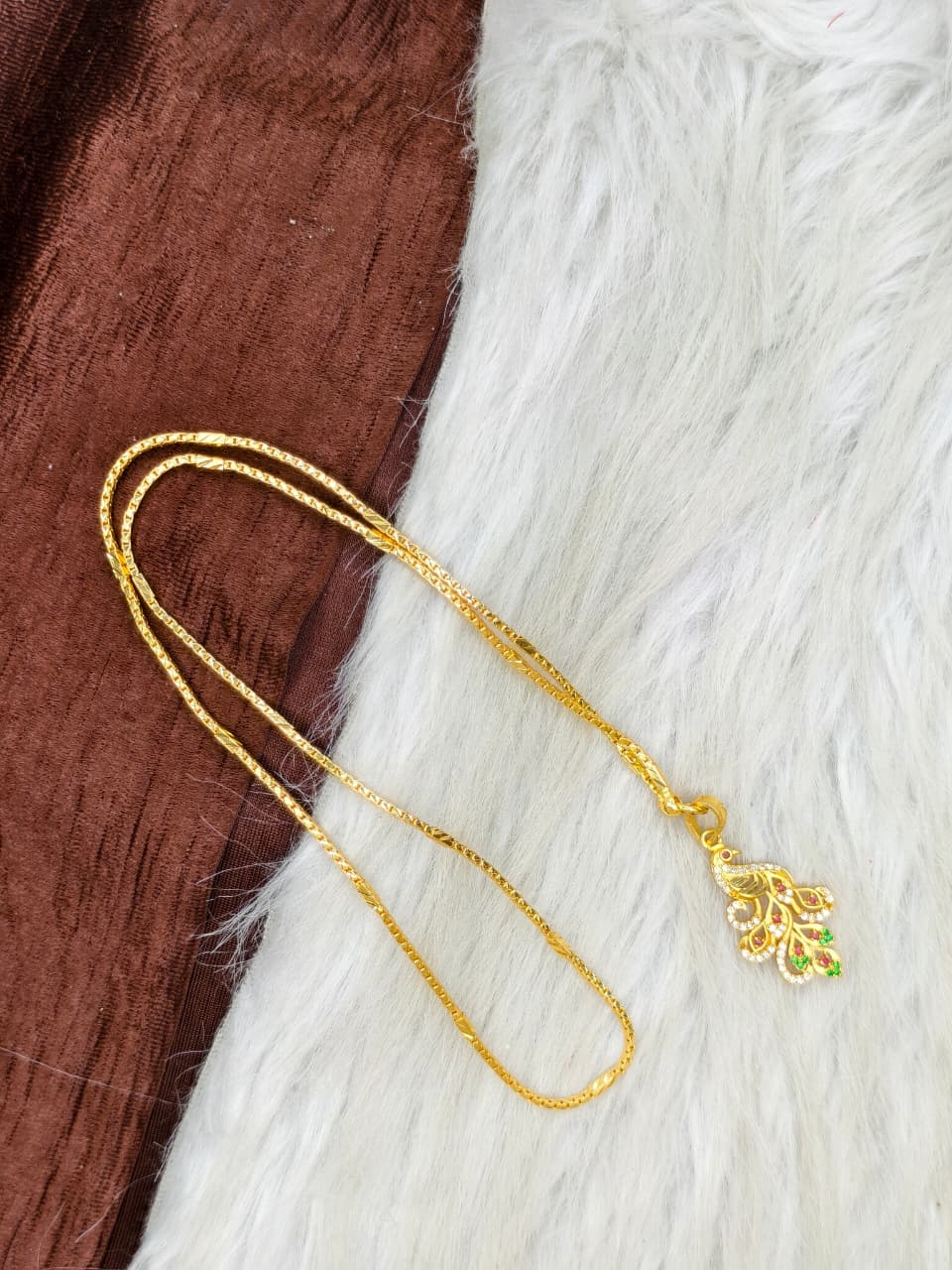 ✨Peacock Dollar Matte Finish Chain – Gold Plated Jewellery for Women✨