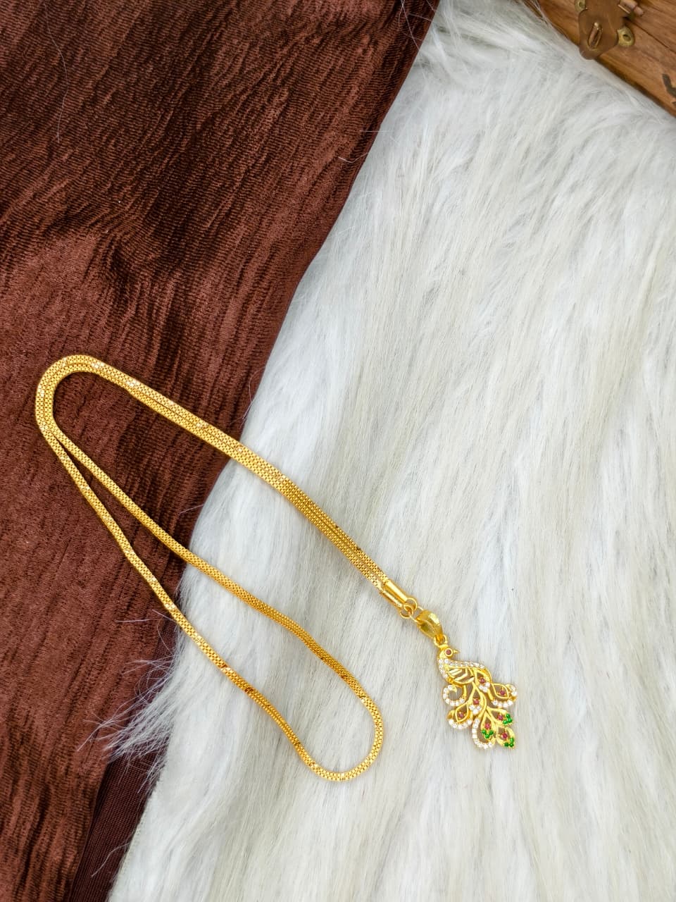 ✨Peacock Dollar Matte Finish Chain – Gold Plated Jewellery for Women✨