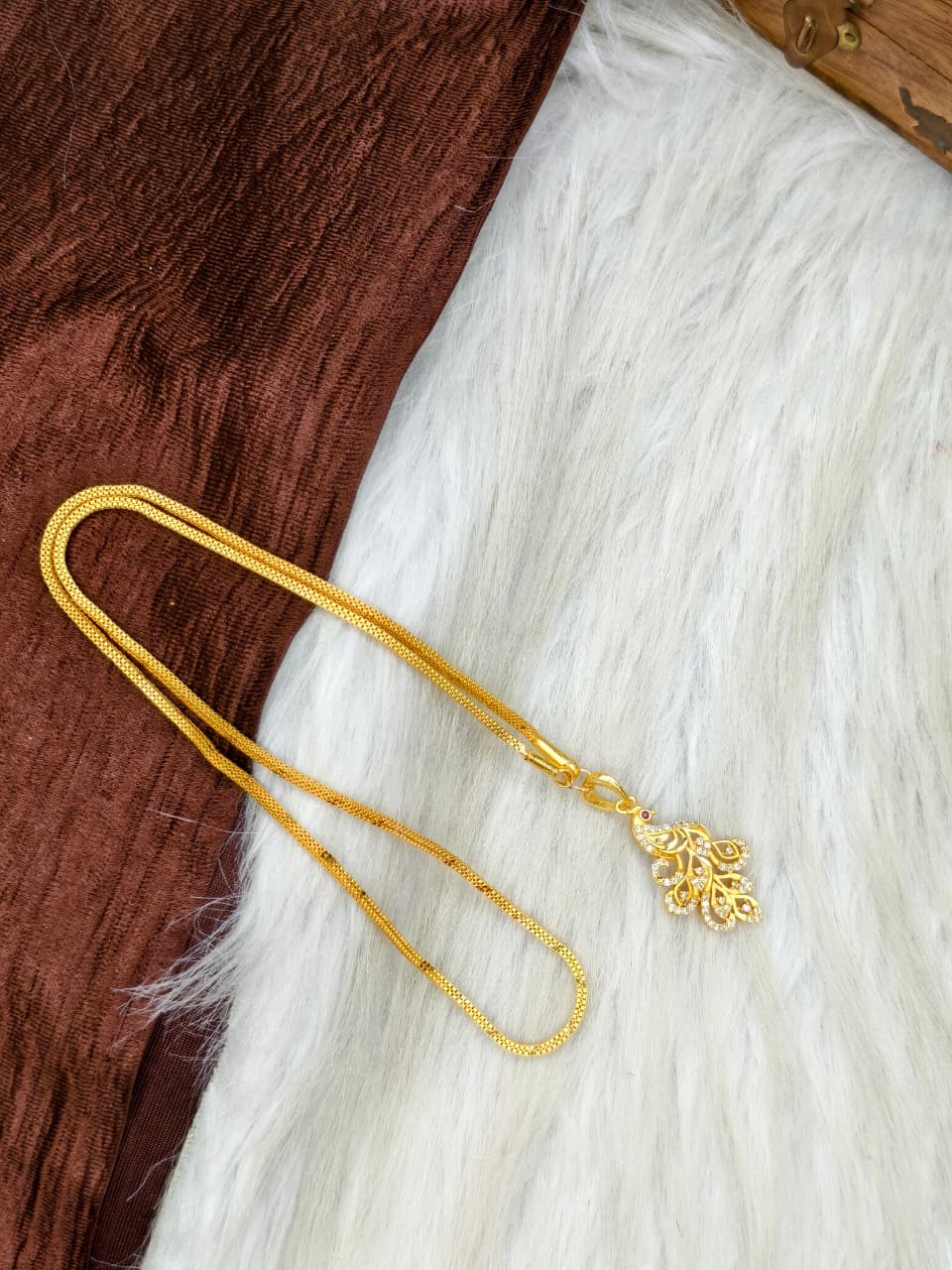 ✨Peacock Dollar Matte Finish Chain – Gold Plated Jewellery for Women✨