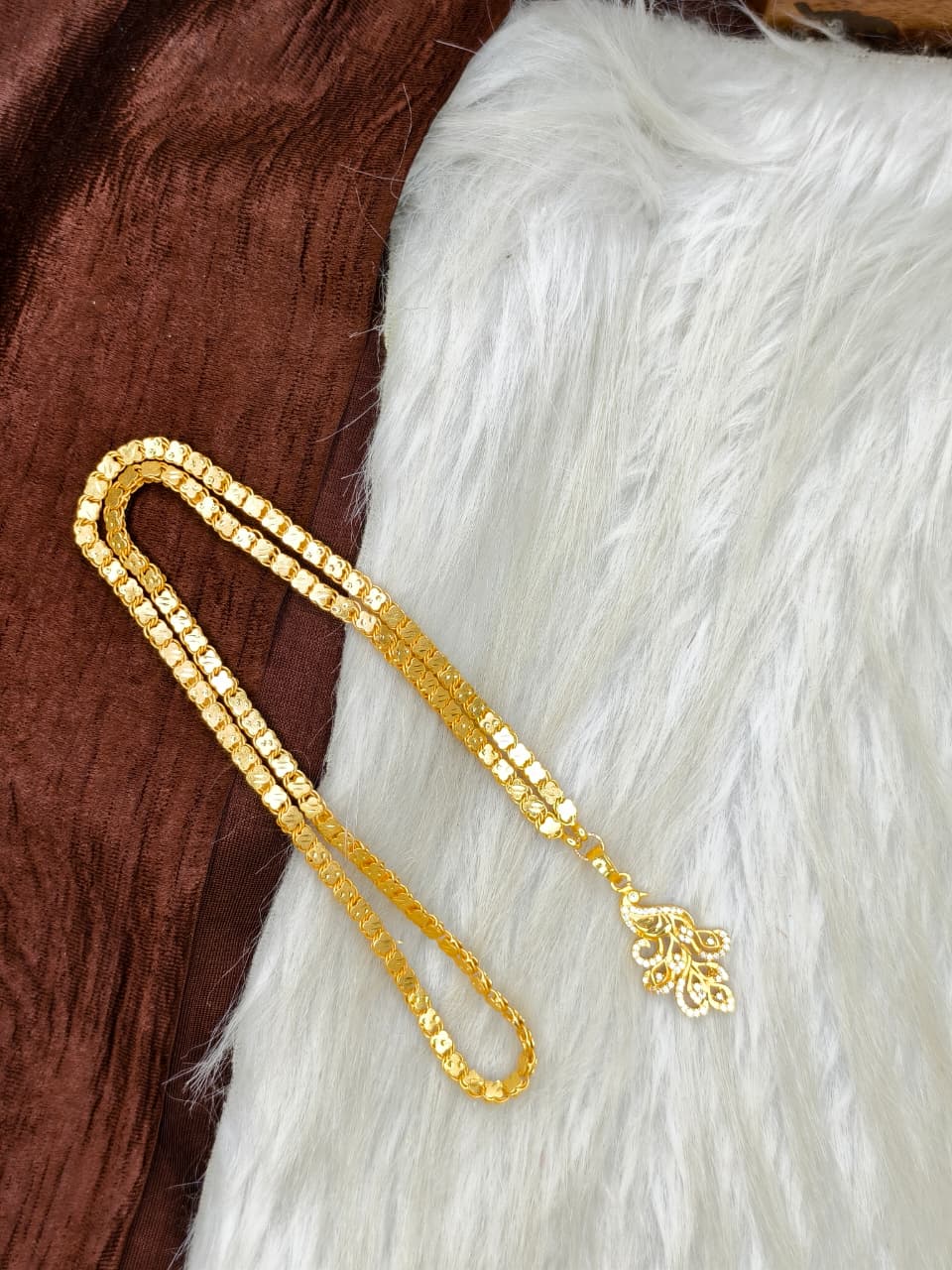 ✨Peacock Dollar Matte Finish Chain – Gold Plated Jewellery for Women✨