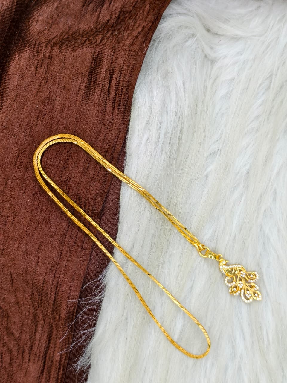 ✨Peacock Dollar Matte Finish Chain – Gold Plated Jewellery for Women✨