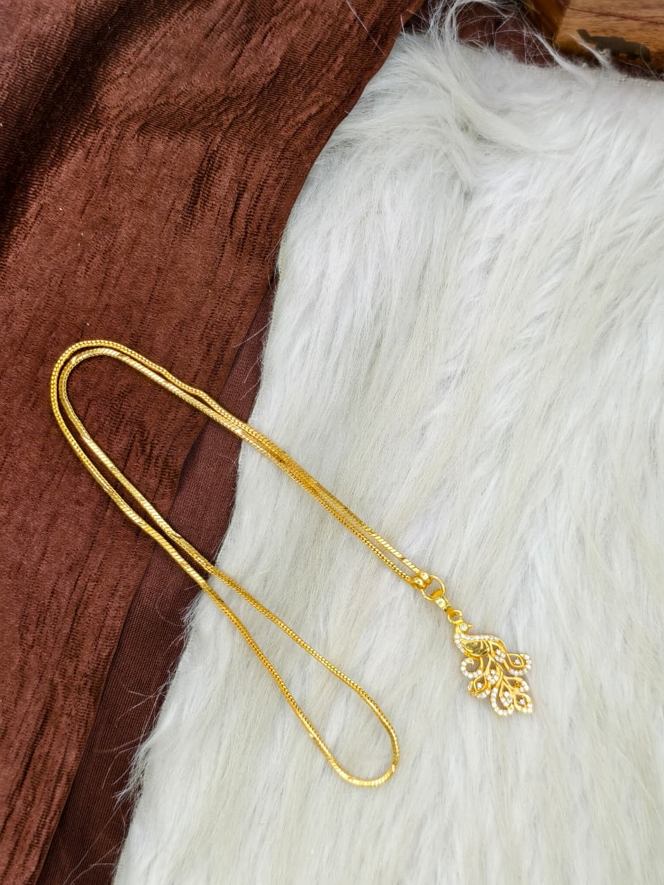 ✨Peacock Dollar Matte Finish Chain – Gold Plated Jewellery for Women✨