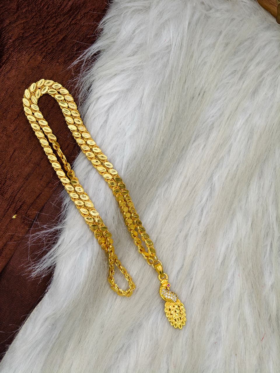 ✨Peacock Dollar Matte Finish Chain – Gold Plated Jewellery for Women✨