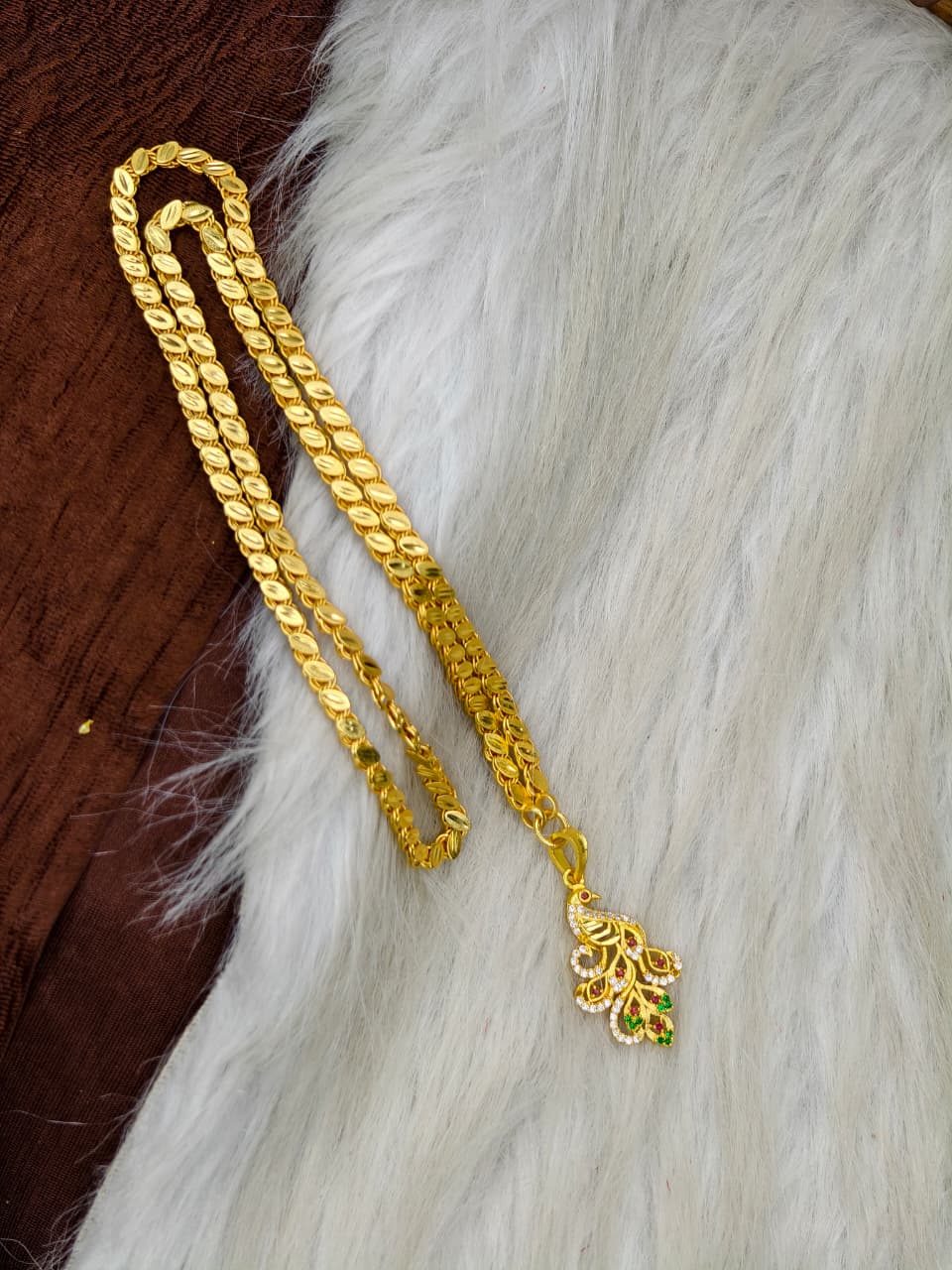 ✨Peacock Dollar Matte Finish Chain – Gold Plated Jewellery for Women✨
