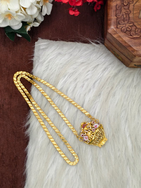 Elegant Basket Design Dollar Pendant – 1 Gram Gold Plated Eye Chain Women Fashion Jewellery