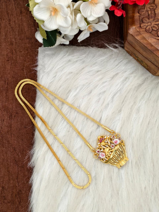 Elegant Basket Design Dollar Pendant – 1 Gram Gold Plated Box Chain Women Fashion Jewellery