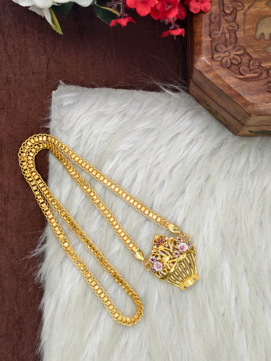 Elegant Basket Design Dollar Pendant – 1 Gram Gold Plated Ring Chain Women Fashion Jewellery