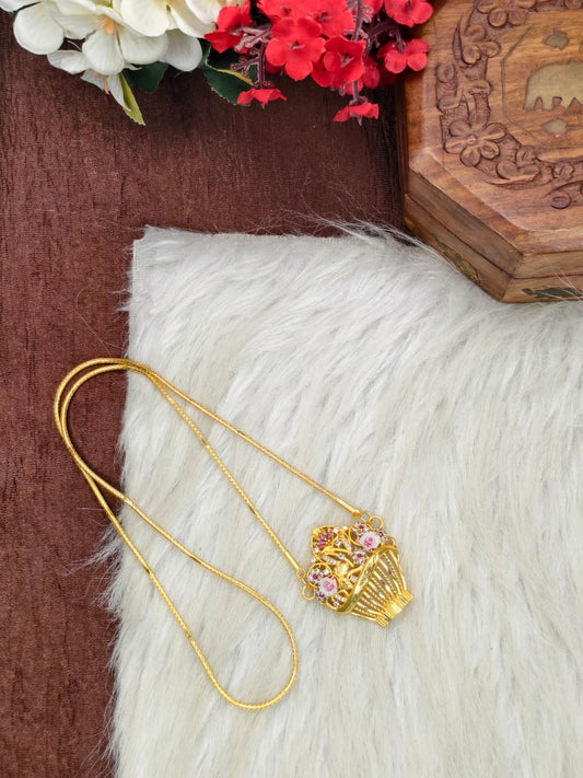 Elegant Basket Design Dollar Pendant – 1 Gram Gold Plated Saradu Chain Women Fashion Jewellery