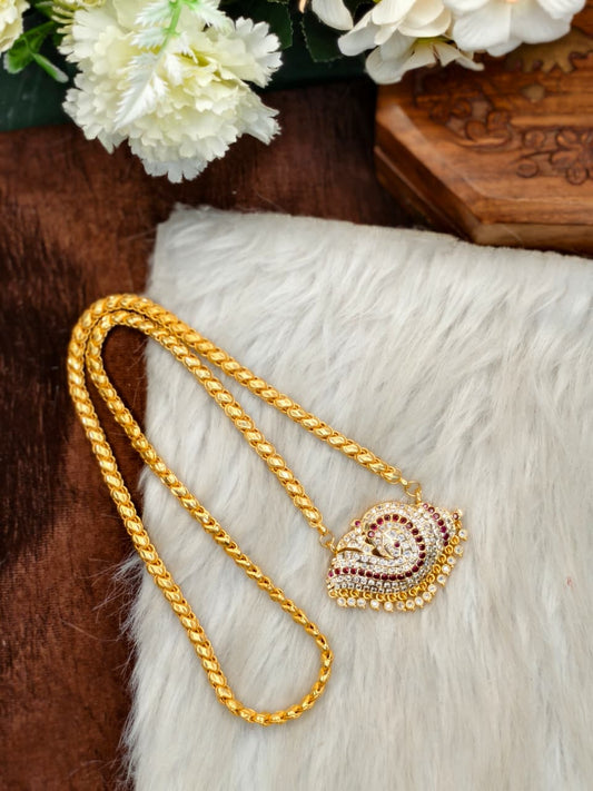 Women Impone Stone Dollar Sundari Chain with Gold Plated Finish