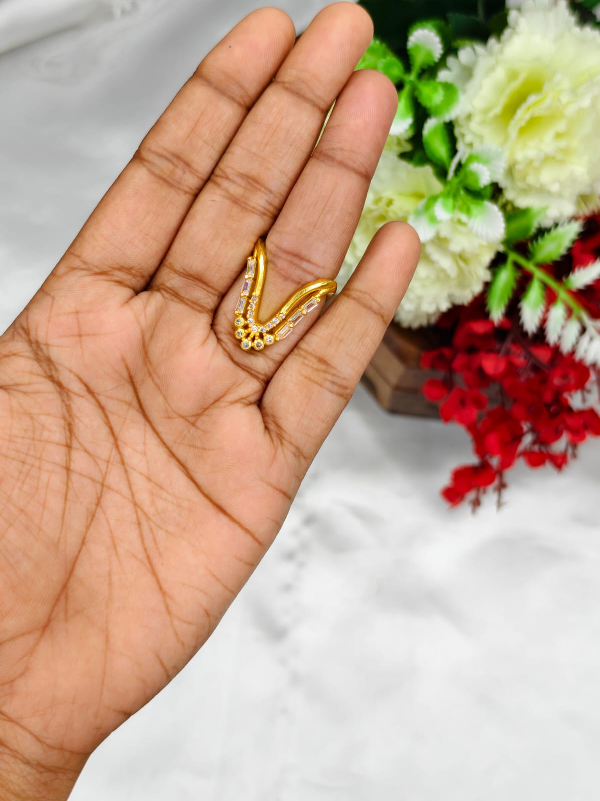 1 Gram Gold Plated Women's V Typ Ring | Premium Gold Finish | Elegant Daily Wear Ring 7