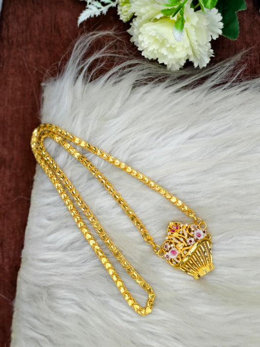 Elegant Basket Design Dollar Pendant – 1 Gram Gold Plated Heart Chain Women Fashion Jewellery