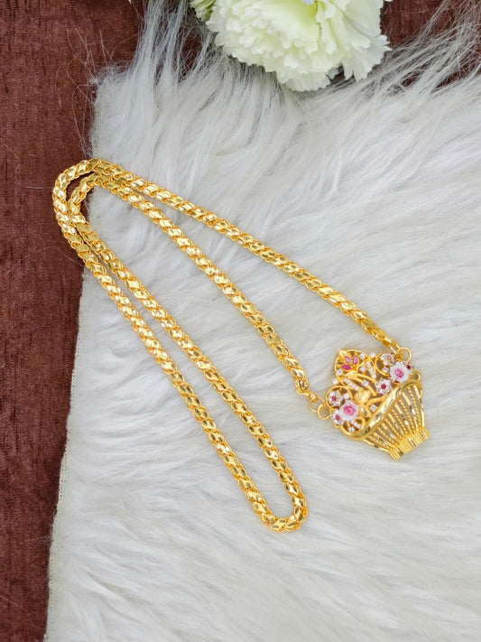 Elegant Basket Design Dollar Pendant – 1 Gram Gold Plated Leaf chain Women Fashion Jewellery