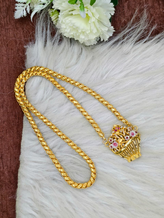 Elegant Basket Design Dollar Pendant – 1 Gram Gold Plated Sundari Chain Women Fashion Jewellery