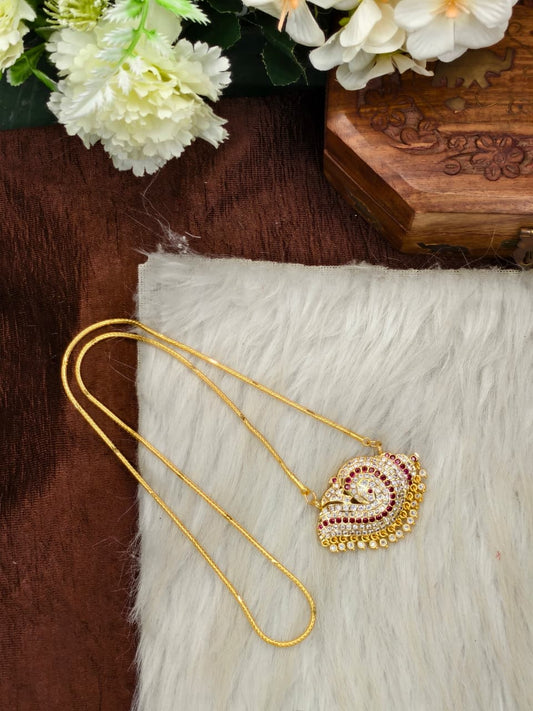 Women Impone Stone Dollar Saradu Chain with Gold Plated Finish