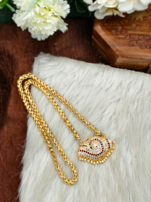 Women Impone Stone Dollar Lotus Chain with Gold Plated Finish