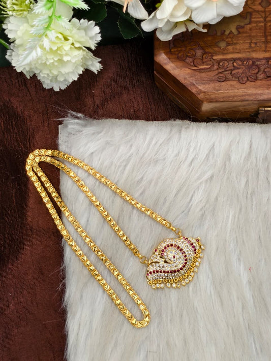 Women Impone Stone Dollar Heart Chain with Gold Plated Finish
