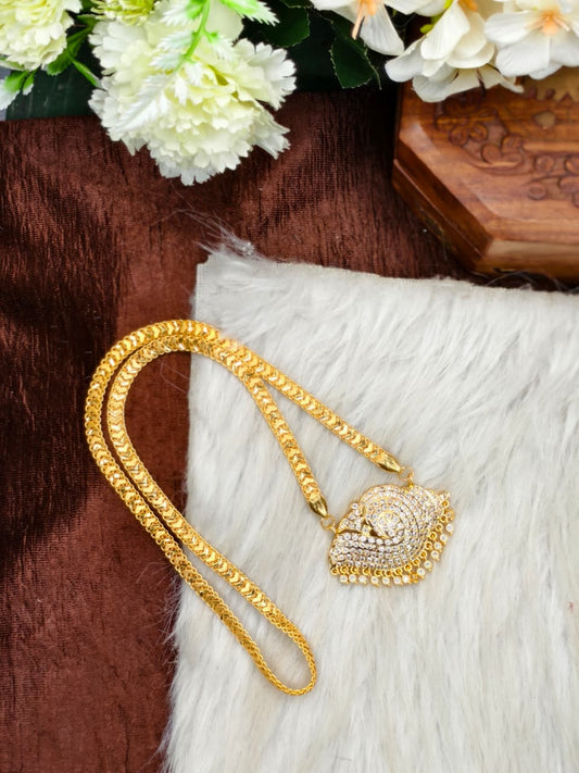 Women Impone Stone Dollar Vpatta Chain with Gold Plated Finish