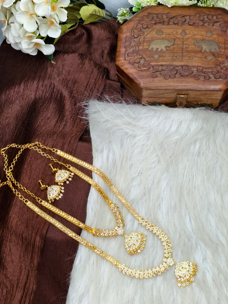 1 Gram Gold Plated Matte Finish Haram Necklace Combo for Women – Traditional Bridal Jewellery