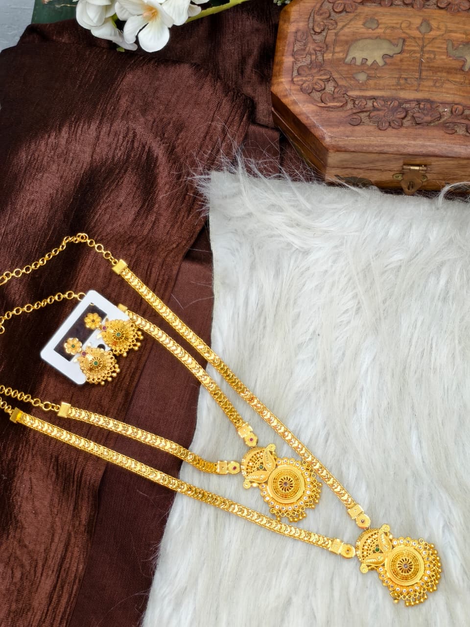 1 Gram Gold Plated Matte Finish Haram Necklace Combo for Women – Traditional Bridal Jewellery