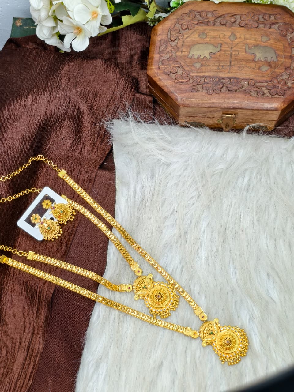 1 Gram Gold Plated Matte Finish Haram Necklace Combo for Women – Traditional Bridal Jewellery