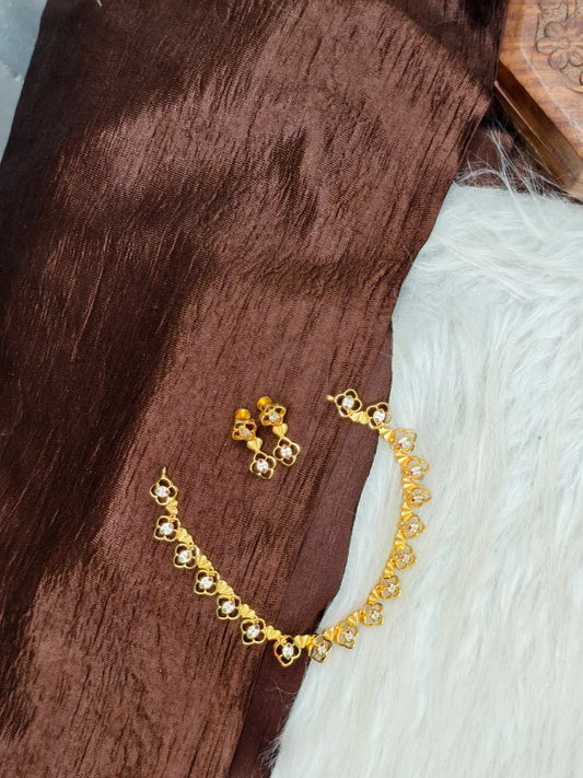 1 Gram Gold Plated Matte Finish Haram Necklace Combo for Women – Traditional Bridal Jewellery