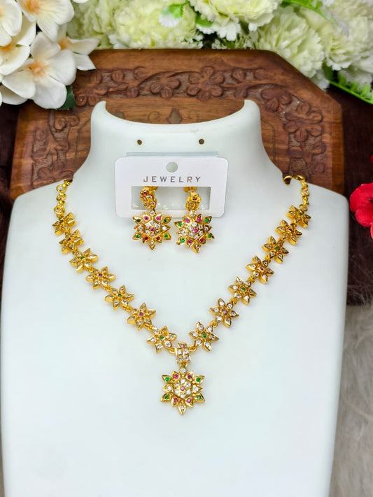 1 Gram Gold Plated Matte Finish Haram Necklace Combo for Women – Traditional Bridal Jewellery