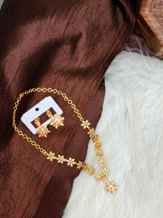 1 Gram Gold Plated Matte Finish Haram Necklace Combo for Women – Traditional Bridal Jewellery