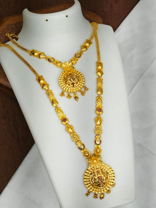 1 Gram Gold Plated Matte Finish Haram Necklace Combo for Women – Traditional Bridal Jewellery