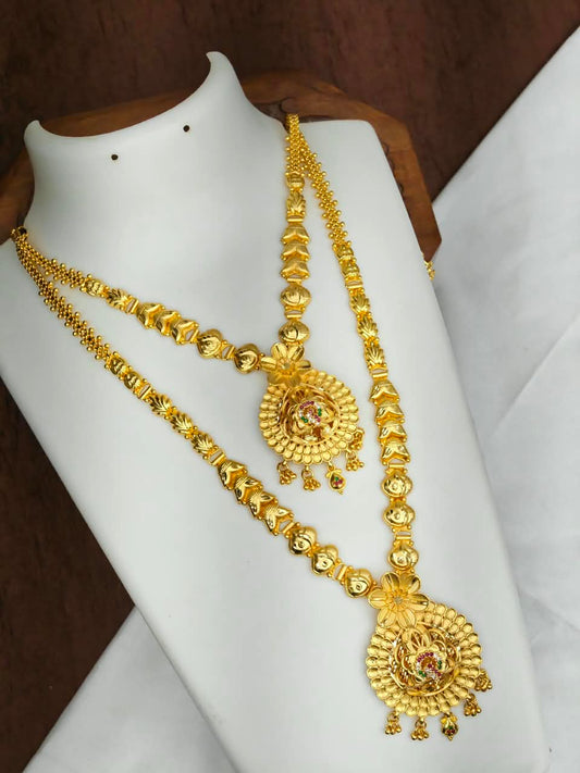 1 Gram Gold Plated Matte Finish Haram Necklace Combo for Women – Traditional Bridal Jewellery