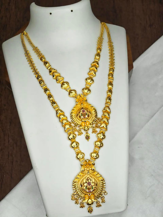 1 Gram Gold Plated Matte Finish Haram Necklace Combo for Women – Traditional Bridal Jewellery
