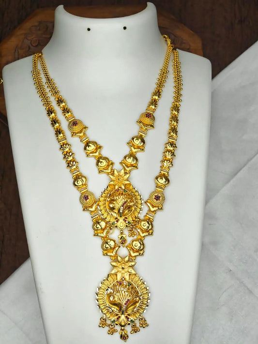 1 Gram Gold Plated Matte Finish Haram Necklace Combo for Women – Traditional Bridal Jewellery