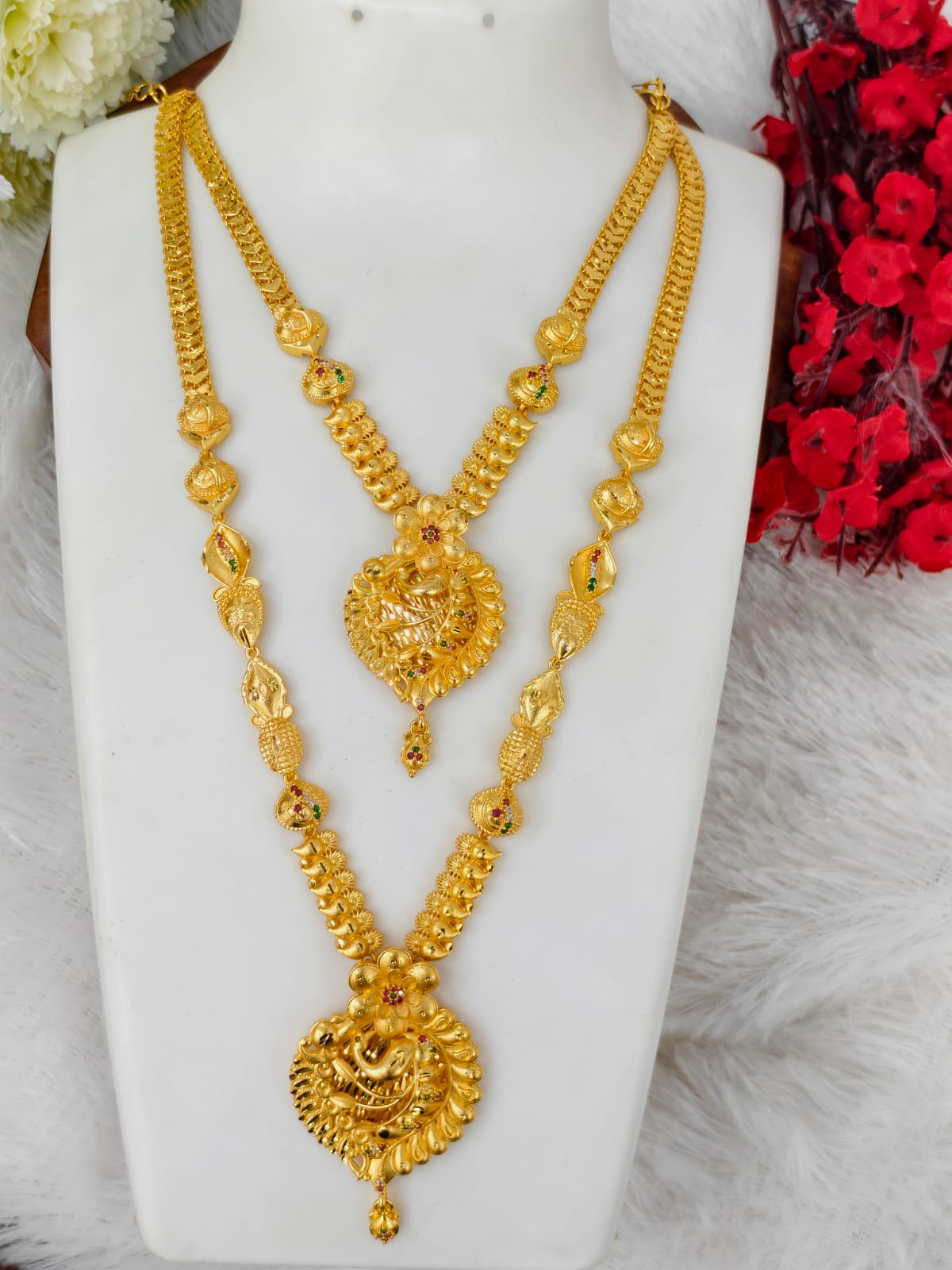 1 Gram Gold Plated Matte Finish Haram Necklace Combo for Women – Traditional Bridal Jewellery