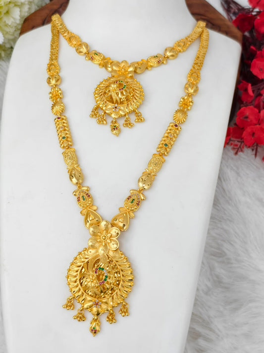 1 Gram Gold Plated Matte Finish Haram Necklace Combo for Women – Traditional Bridal Jewellery