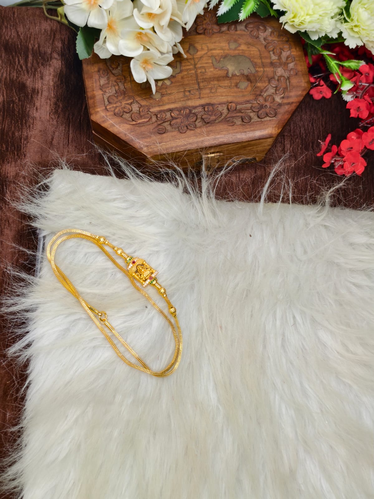 Mugappu chain (1Gram Gold plated) Stone Model