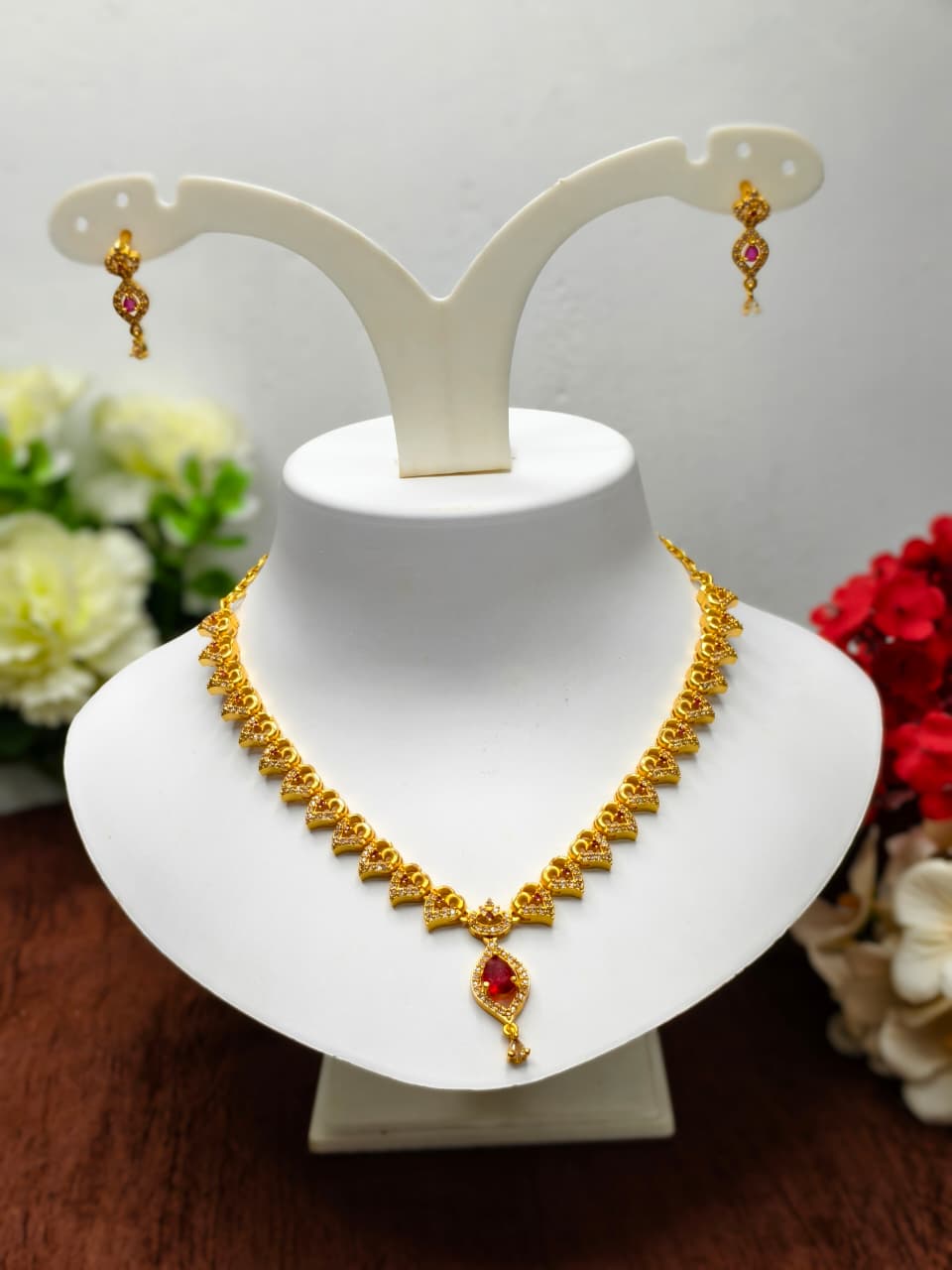 1 Gram Gold Plated Matte Finish Haram Necklace Combo for Women – Traditional Bridal Jewellery