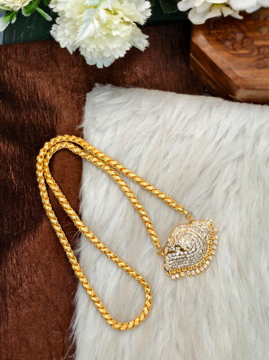 Women Impone Stone Dollar Sundari Chain with Gold Plated Finish
