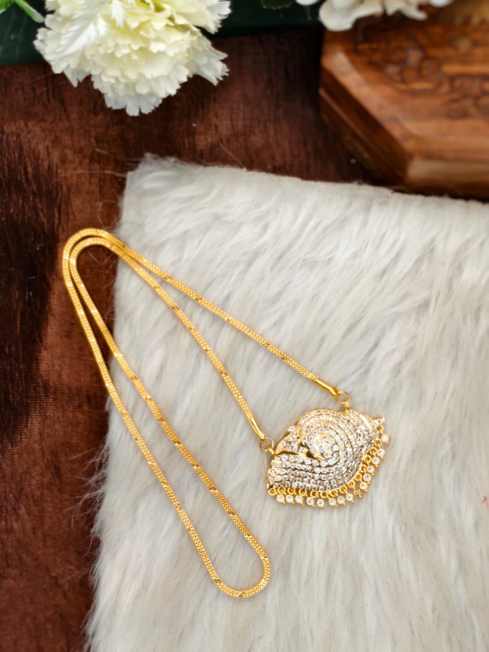 Women Impone Stone Dollar Box Chain with Gold Plated Finish